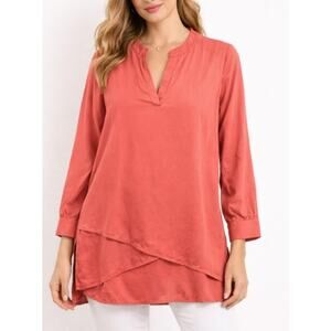 Soft Surroundings Tunic Top Womens S Orange Timeless Tencel Asymmetrical Blouse